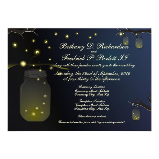 Mason Jar and Firefly Wedding Invitation