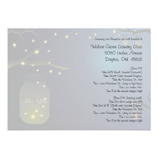 Mason Jar and Firefly Wedding Invitation 5"x7"
