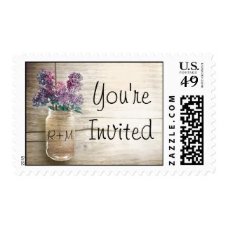 mason jar and lilacs postage stamps