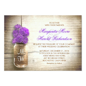 Mason jar and purple flowers wedding invitations 5