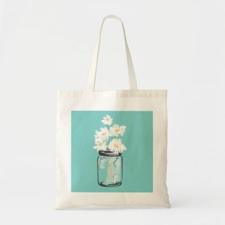 Mason Jar and White Daisies Canvas Bags