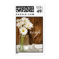 Mason Jar and White Daisies Country Wedding RSVP Postage Stamp
