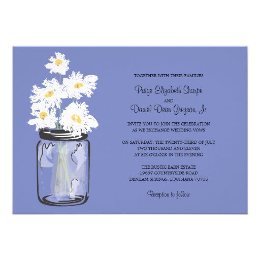 Mason Jar  and White Daisies Wedding Personalized Invites (front side)