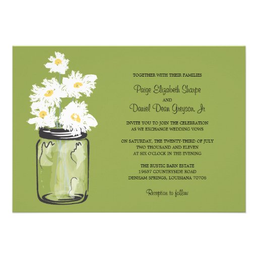 Mason Jar  and White Daisies Wedding Custom Announcements