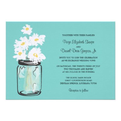 Mason Jar  and White Daisies Wedding Custom Announcements