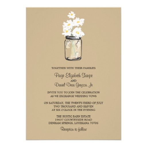 Mason Jar  and White Daisies Wedding Personalized Invites