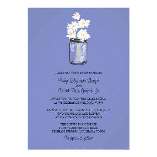 Mason Jar  and White Daisies Wedding Invitation