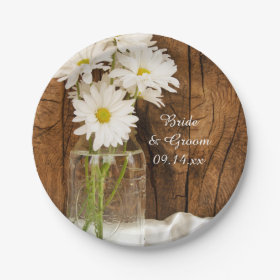 Mason Jar and White Daisies Wedding Paper Plates 7 Inch Paper Plate