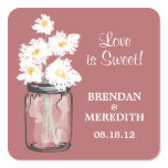 Mason Jar and White Daisies Wedding Square Stickers