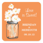Mason Jar and White Daisies Wedding Square Stickers