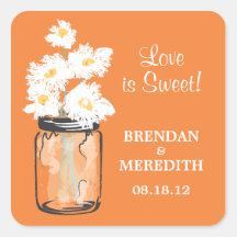 Mason Jar and White Daisies Wedding Square Stickers