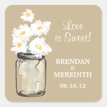 Mason Jar and White Daisies Wedding Sticker