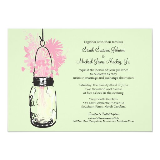 Mason Jar and Wildflowers Wedding 5x7 Paper Invitation Card Zazzle