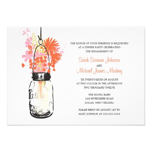 Mason Jar and Wildflowers Wedding Engagement Announcement