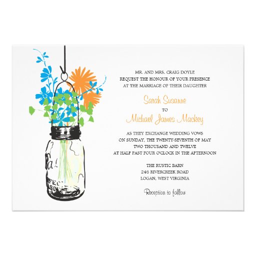 Mason Jar and Wildflowers Wedding Invitations