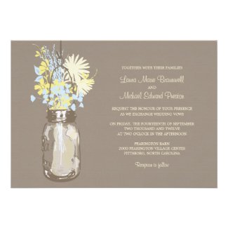 Mason Jar and Wildflowers Wedding Invitations