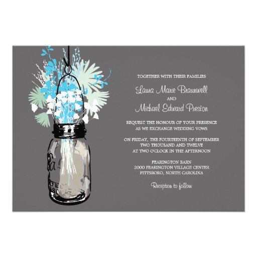 Mason Jar and Wildflowers Wedding Invitations (front side)