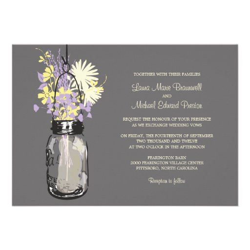 Mason Jar and Wildflowers Wedding Invitations (front side)