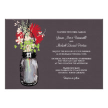 Mason Jar and Wildflowers Wedding Invitations