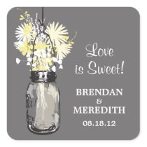 Mason Jar and Wildflowers Wedding Sticker