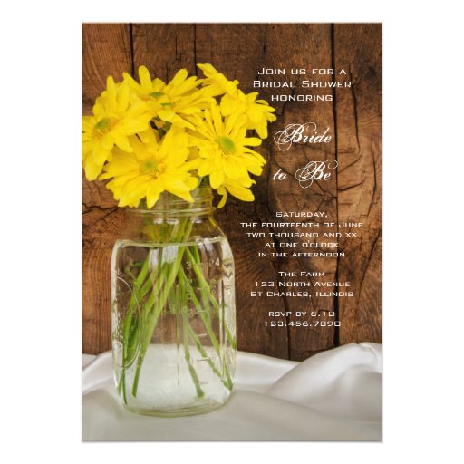 Mason Jar and Yellow Daisies Country Bridal Shower Invites