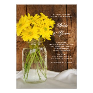 Mason Jar and Yellow Daisies Country Wedding Custom Announcement