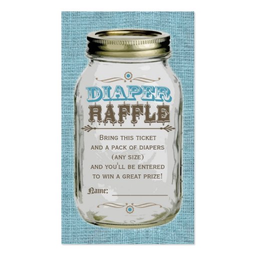 Mason Jar Baby Boy Blue Diaper Raffle Ticket Business Card (front side)