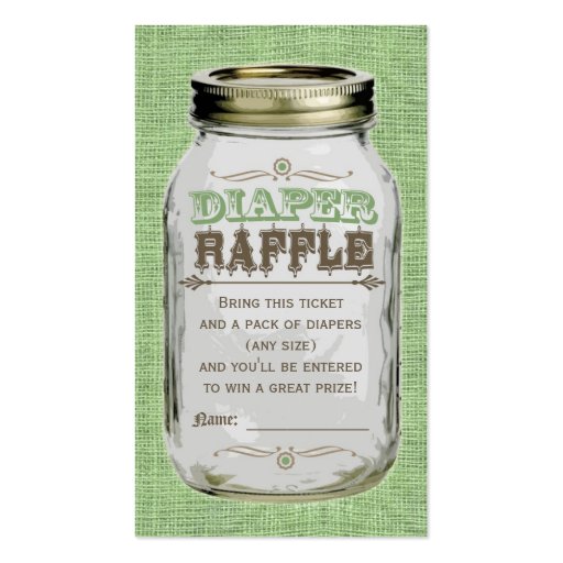 Mason Jar Baby Boy Green Diaper Raffle Ticket Business Card Templates (front side)