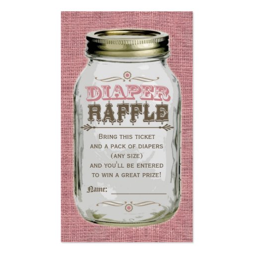 Mason Jar Baby Girl Pink Diaper Raffle Ticket Business Cards (front side)
