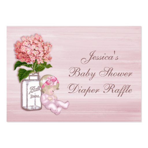 Mason Jar, Baby Girl, Pink Hydrangea Diaper Raffle Business Card Templates (front side)