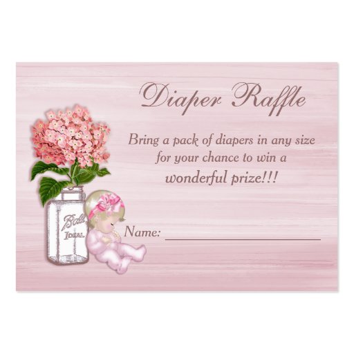 Mason Jar, Baby Girl, Pink Hydrangea Diaper Raffle Business Card Templates (back side)