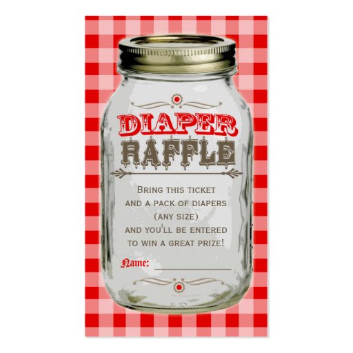 Mason Jar Baby Red Gingham Diaper Raffle Ticket Business Card (front side)