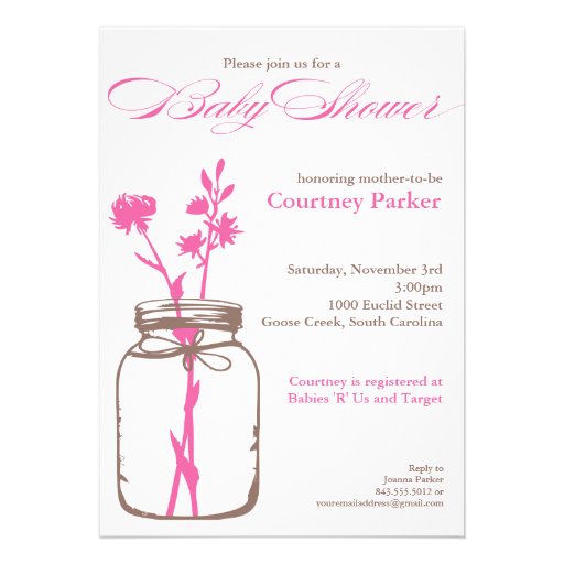 Mason Jar Baby Shower Invitation (pink)