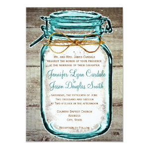 Mason Jar Barn Wood Rustic Wedding Invitations Custom Announcements