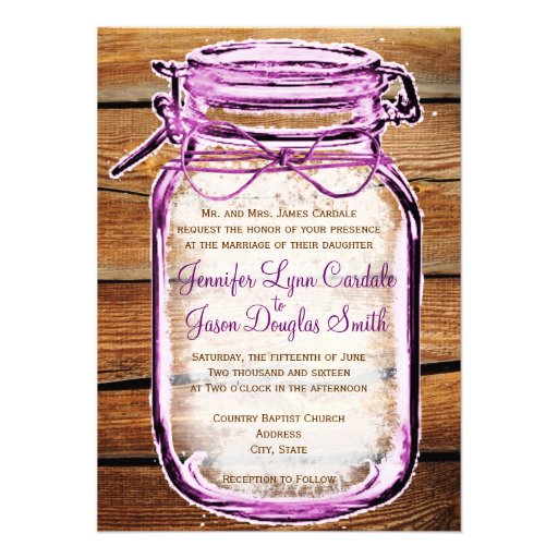 Mason Jar Barn Wood Rustic Wedding Invitations