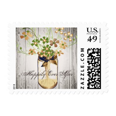 Mason Jar Barn Wood Wedding Postage Stamp