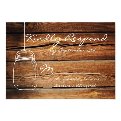 Mason Jar Barn Wood Wedding RSVP Cards