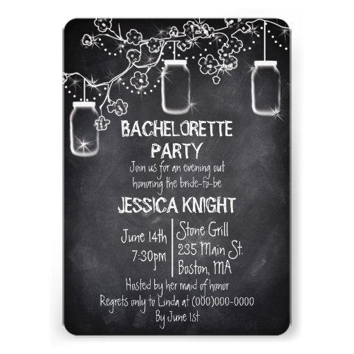 Mason Jar Chalkboard Bachelorette Party Custom Invite (front side)