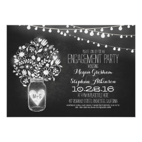 mason jar chalkboard & lights engagement party personalized invites