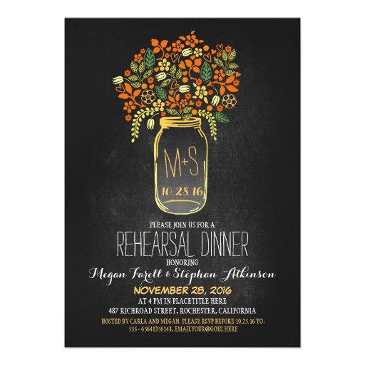 mason jar chalkboard rehearsal dinner invitation