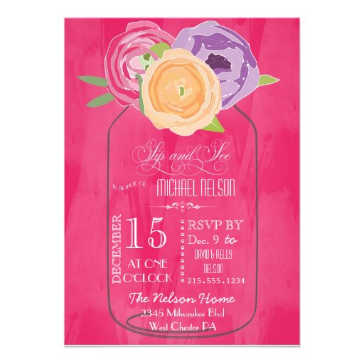 Mason Jar Chalkboard Sip and See Custom Invites