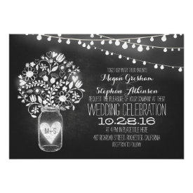mason jar chalkboard string lights wedding invites cards