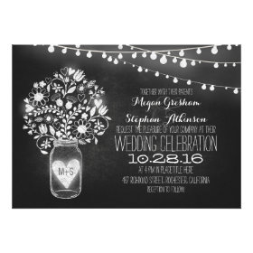 mason jar chalkboard string lights wedding invites cards