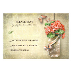 mason jar & coral flowers RSVP cards