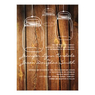 Mason Jar Country Barn Wood Wedding Invitations