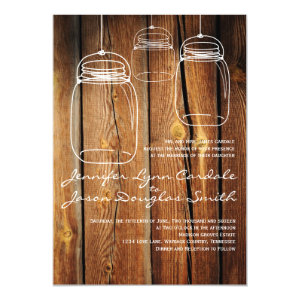 Mason Jar Country Barn Wood Wedding Invitations