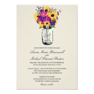 Mason Jar Daisies and Sunflowers 5x7 Paper Invitation Card