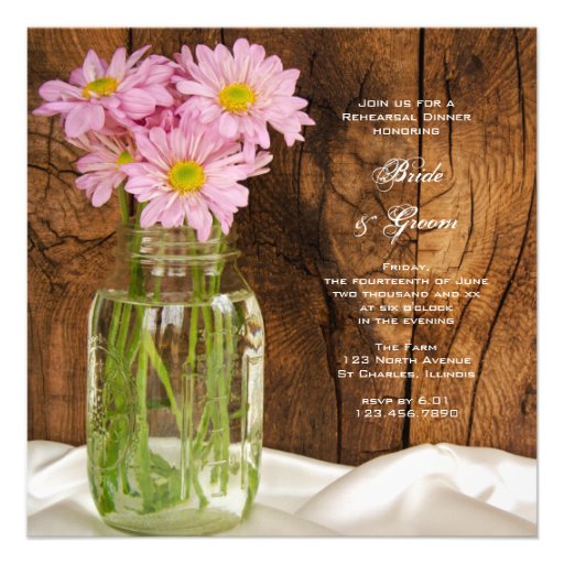 Mason Jar Daisies Country Wedding Rehearsal Dinner Personalized Announcements