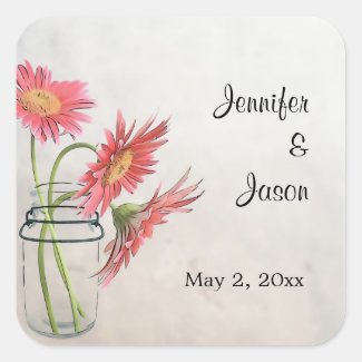 Mason Jar Daisies Stickers - Save the Date