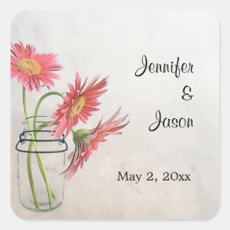 Mason Jar Daisies Stickers - Save the Date